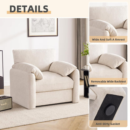 Howjoe Chenille Oversized Armchair, 38.6" Wide Accent Chairs for Living Room & Bedroom Modern Lounge Chair, Upholstered Mid-Century Reading Chair, Comfy Living Room Chair, Single Sofa Chair, Beige — Beige / 1 Pack (5)
