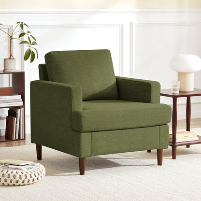 Weture Mid-Century Accent Chair,Modern Linen Fabric Armchair for Living Room,Comfy Upholstered Reading Accent Chairs for Bedroom,Single Sofa Chair with Wood Legs (Beige, 1 Pack) — Green / 1 Pack