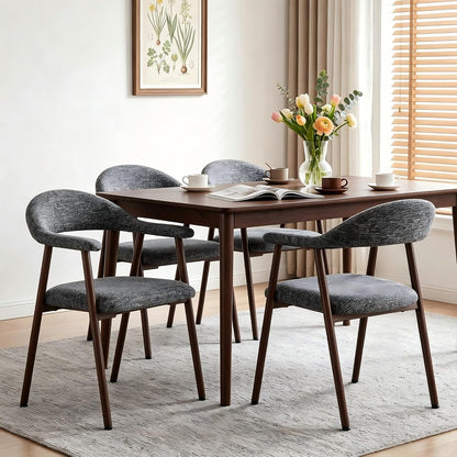 DUMOS Dining Chairs Set of 4, Linen Fabric Upholstered Kitchen Side Chairs with Curved Backrest & Metal Legs, Modern Farmhouse Accent Chair for Dining Room Kitchen Living Room Cafe, Beige — Grey / 4pc