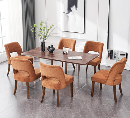 VKNOW Dining Chairs Set of 4, Fabric Dining Chairs, Green | Modern Mid-Century Upholstered Farmhouse Dinner Chair for Kitchen Dining Room Restaurant, Easy Assembly — Orange / Set of 6