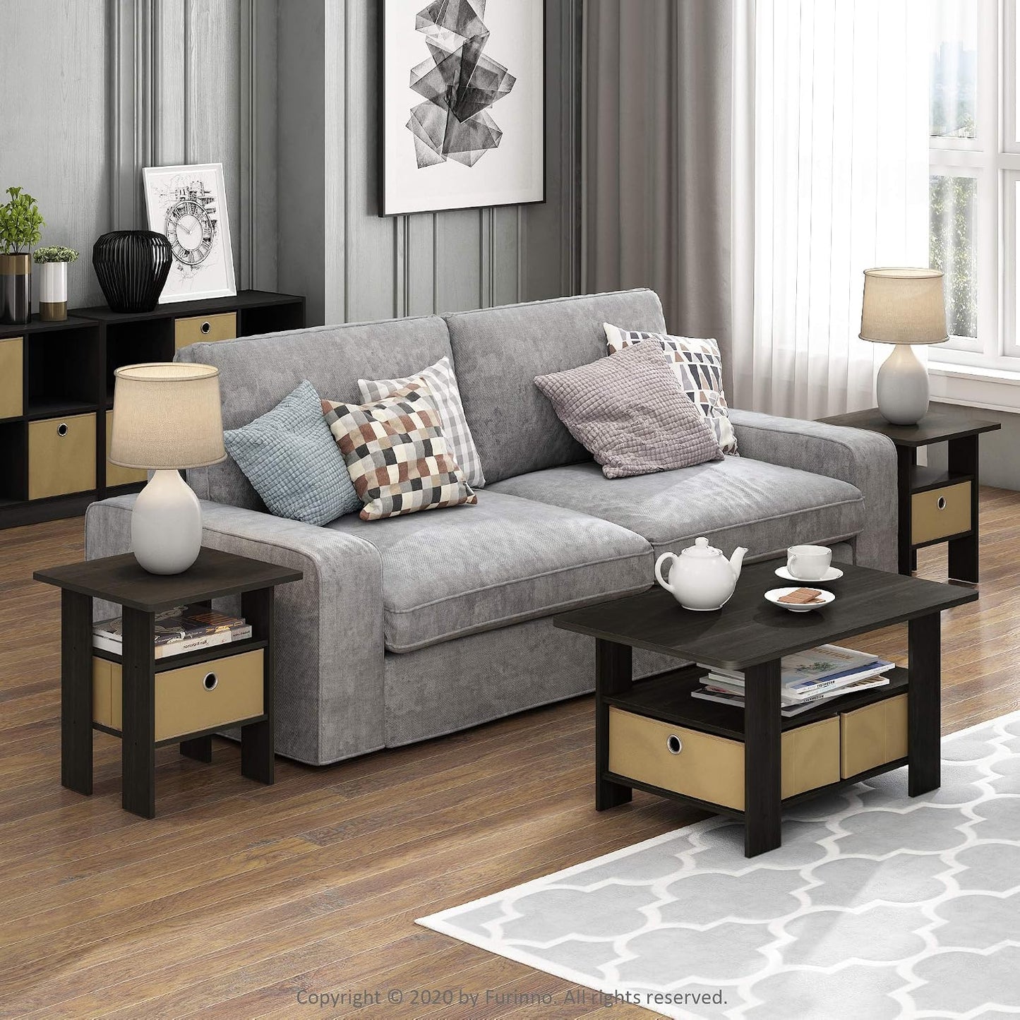 Furinno Coffee Table with Bins, Espresso/Brown — Espresso/Brown / 2 Bin (4)