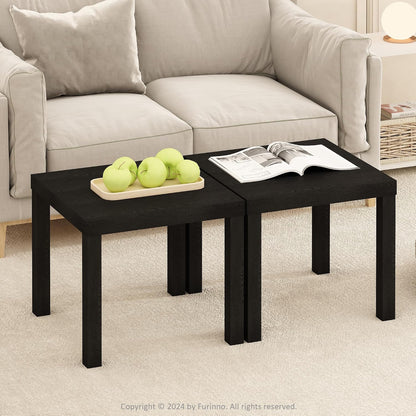 Furinno CLASSIC Coffee Table, Modern Rectangle Printer Stand, Black | 1.8" Triple Thick Tabletop, Toolless Assembly, Side Table, for Living Room, Home Office — Black / Set of 2, Square