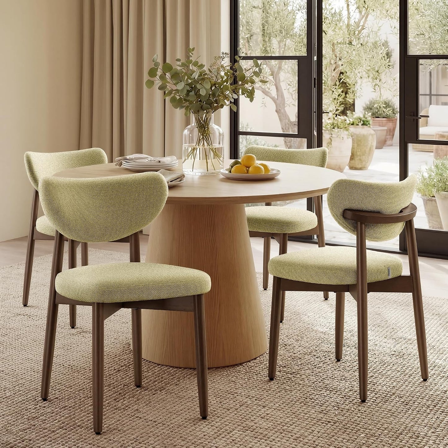 VASAGLE Wooden Dining Chairs Set of 2, Upholstered Kitchen Chairs with Solid Wood Legs, Ergonomic Curved Backrest, Built-in Handle, Mid Century Modern, for Kitchen Dining Vanity, Sage Green — Sage Green / Set of 4