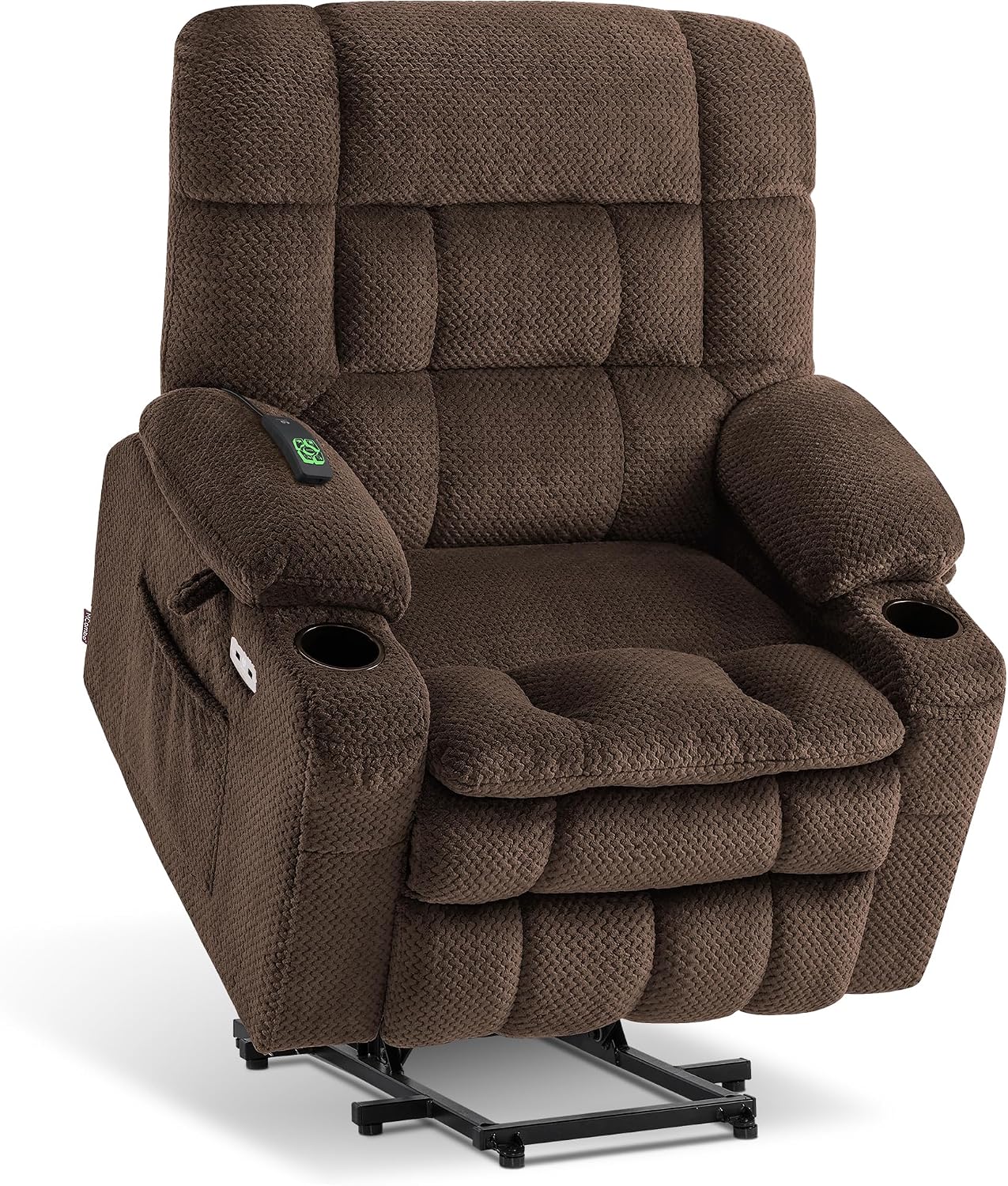 MCombo Dual Motor Power Lift Recliner Chair with Massage and Heat for Elderly People, Infinite Position, USB Ports, Cup Holders, Fabric 7890 (Medium, Dark Gray)