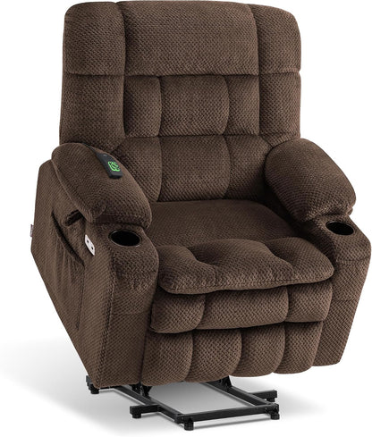 MCombo Dual Motor Power Lift Recliner Chair with Massage and Heat for Elderly People, Infinite Position, USB Ports, Cup Holders, Fabric 7890 (Medium, Dark Gray)