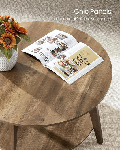 VASAGLE MAEZO Collection - Round Coffee Table, 2-Tier Center Table with Storage, Tapered Legs, Curved Transitions, 31.5 Dia. x 17.7 H Inches, Easy Assembly, for Living Room, Honey Brown ULCT243K41 — Honey Brown (6)