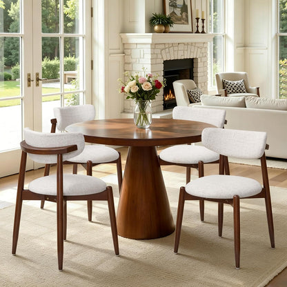 CHUN YI Dining Chairs Set of 4, Upholstered Wooden Dining Room Chairs, Mid Century Modern Fabric Kitchen Chair with Ergonomic Curved Backrest, Beige (Only Chairs) — Round-oatmeal / Set of 4