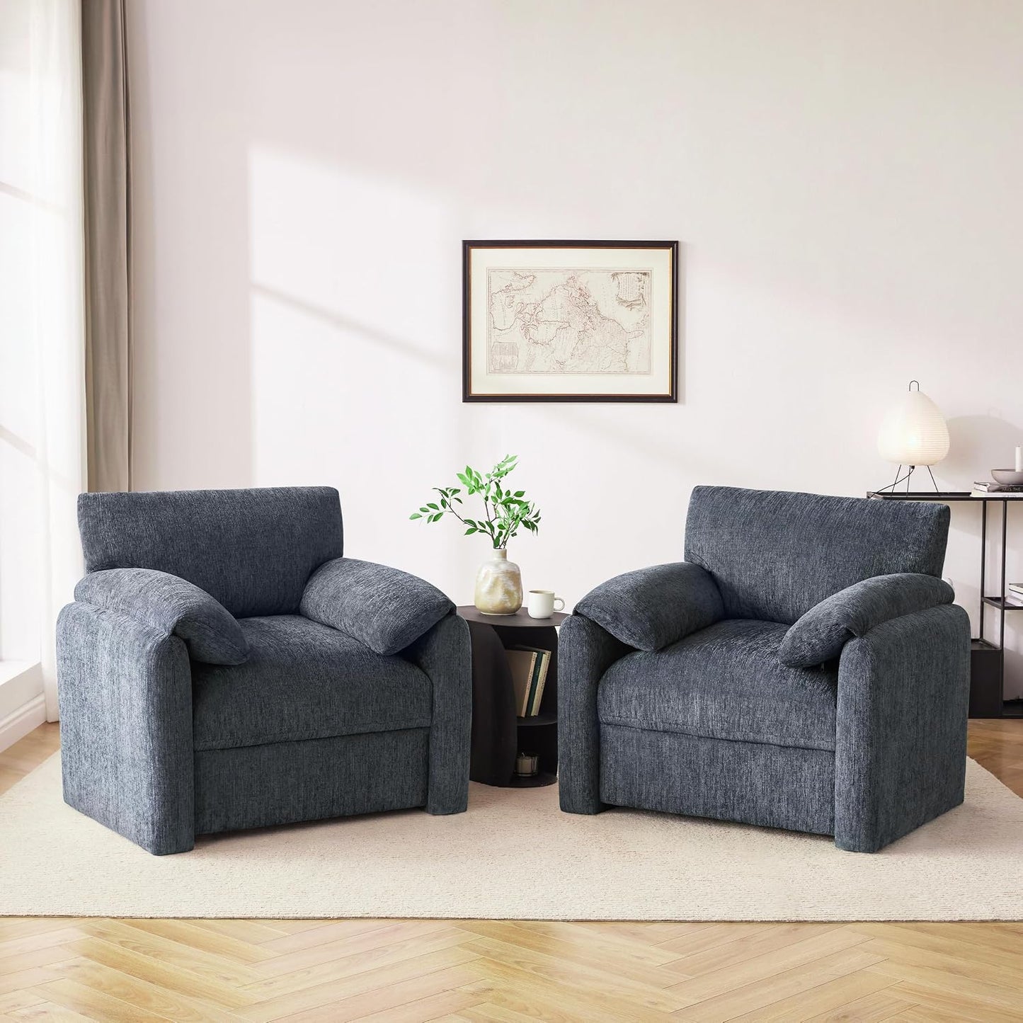Howjoe Chenille Oversized Armchair, 38.6" Wide Accent Chairs for Living Room & Bedroom Modern Lounge Chair, Upholstered Mid-Century Reading Chair, Comfy Living Room Chair, Single Sofa Chair, Beige