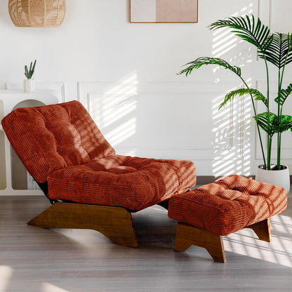 MAXYOYO Accent Chair with Ottoman Adjustable Backrest, Tufted Living Room Chair Upholstered Lounge Chair with Footrest Set, Modern Chair Cozy Reclining Chair for Reading Room, Green — New Orange / Large
