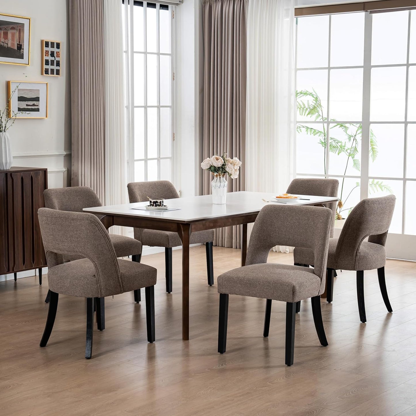 VKNOW Dining Chairs Set of 4, Fabric Dining Chairs, Green | Modern Mid-Century Upholstered Farmhouse Dinner Chair for Kitchen Dining Room Restaurant, Easy Assembly — Brown-black Legs / Set of 6