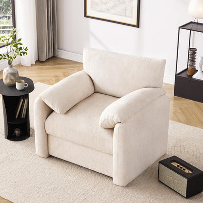 Howjoe Chenille Oversized Armchair, 38.6" Wide Accent Chairs for Living Room & Bedroom Modern Lounge Chair, Upholstered Mid-Century Reading Chair, Comfy Living Room Chair, Single Sofa Chair, Beige — Beige / 1 Pack (7)
