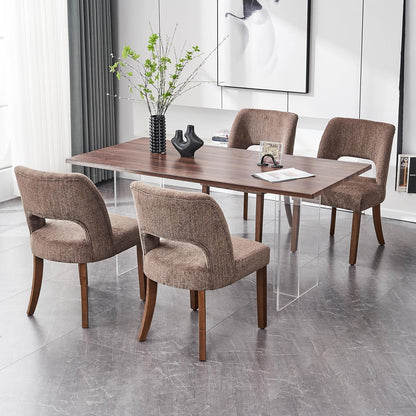 VKNOW Dining Chairs Set of 4, Fabric Dining Chairs, Green | Modern Mid-Century Upholstered Farmhouse Dinner Chair for Kitchen Dining Room Restaurant, Easy Assembly — Dark Brown / Set of 4