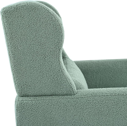 Accent Chair, Comfy Upholstered Living Room Chairs with High Tufted Backrest and Pillow, Wingback Reading Chair with Solid Wood Legs for Bedroom/Office,Teddy Fabric, Light Green — Set of 1 / Light Green(a) (8)