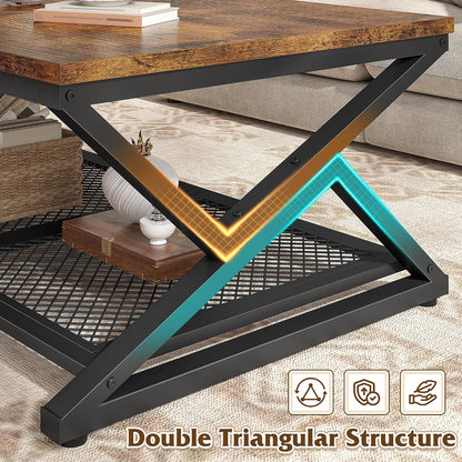 EnHomee Coffee Table with Storage & Shelf for Living Room, Rustic Brown | Families, Wood & Metal, Holds Magazines & Drinks, Industrial Design — Rustic Brown / 39.4 Inch (6)