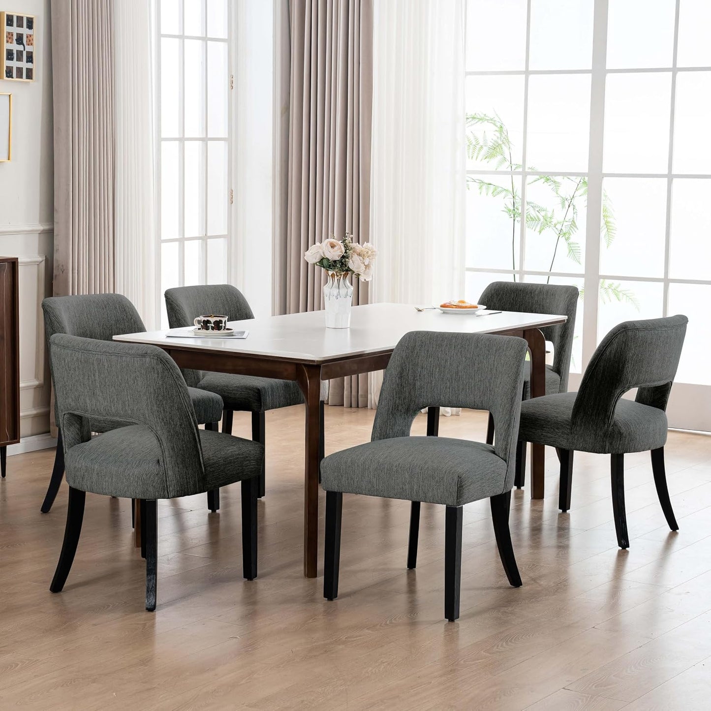 VKNOW Dining Chairs Set of 4, Fabric Dining Chairs, Green | Modern Mid-Century Upholstered Farmhouse Dinner Chair for Kitchen Dining Room Restaurant, Easy Assembly — Dark Grey-black Legs / Set of 6