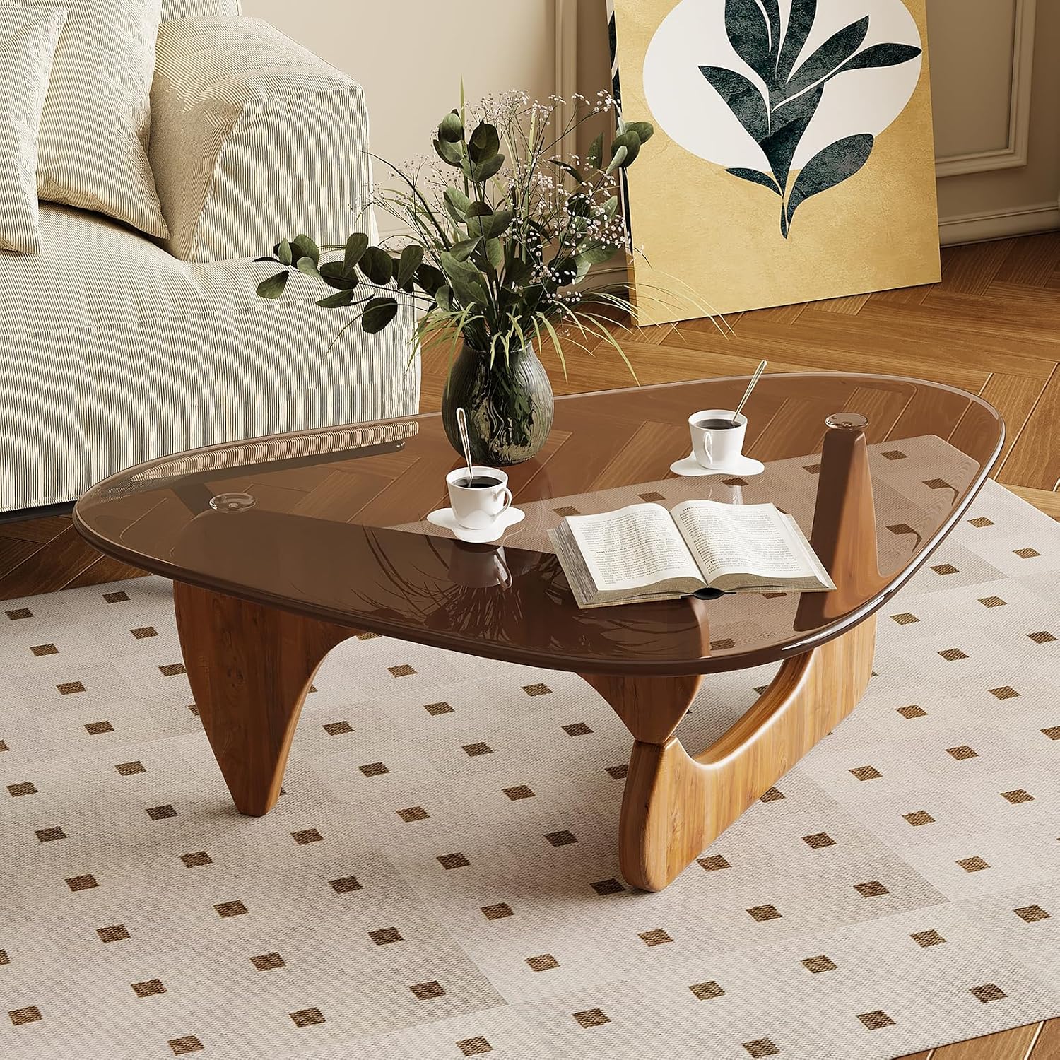 Coffee Table for Living Room Mid Century Modern Center Table with Glass Top and Wood, 36 Inch, Brown/Walnut — Brown/Walnut / 36 Inch (7)