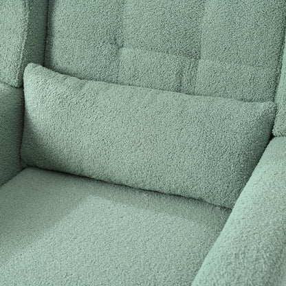 Accent Chair, Comfy Upholstered Living Room Chairs with High Tufted Backrest and Pillow, Wingback Reading Chair with Solid Wood Legs for Bedroom/Office,Teddy Fabric, Light Green — Set of 1 / Light Green(a) (4)