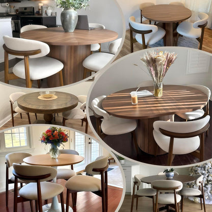 COLAMY Wooden Dining Chairs Set of 4, Modern Fabric Upholstered Kitchen Side Chairs, Farmhouse Dining Room Chair with Foot Pegs, Beige — Beige / Set of 4 (3)