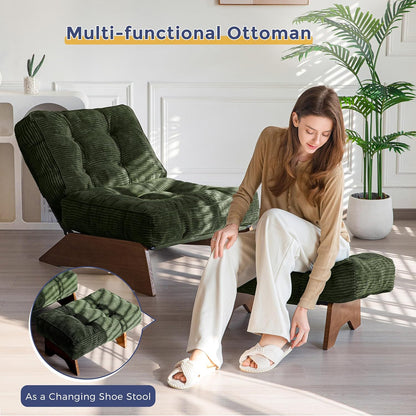 MAXYOYO Accent Chair with Ottoman Adjustable Backrest, Tufted Living Room Chair Upholstered Lounge Chair with Footrest Set, Modern Chair Cozy Reclining Chair for Reading Room, Green — Corded-green / Large (7)