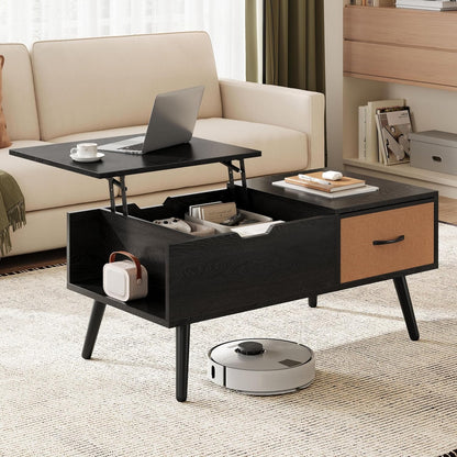 Yaheetech Lift Top Coffee Table for Living Room, Wooden Small Center Tables with Large Storage Shelf Drawer and Hidden Compartment Modern, Black — Black (2)