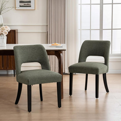 VKNOW Dining Chairs Set of 4, Fabric Dining Chairs, Green | Modern Mid-Century Upholstered Farmhouse Dinner Chair for Kitchen Dining Room Restaurant, Easy Assembly — Green-black Legs / Set of 2