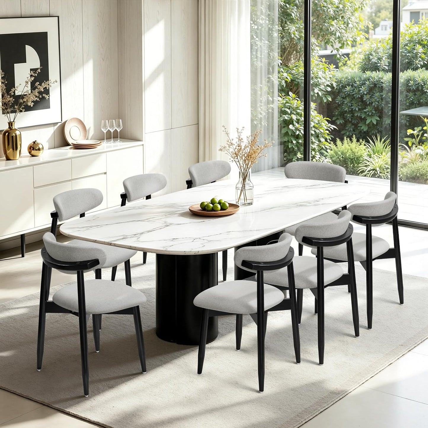 CHUN YI Dining Chairs Set of 4, Upholstered Wooden Dining Room Chairs, Mid Century Modern Fabric Kitchen Chair with Ergonomic Curved Backrest, Beige (Only Chairs) — Grey / Set of 8