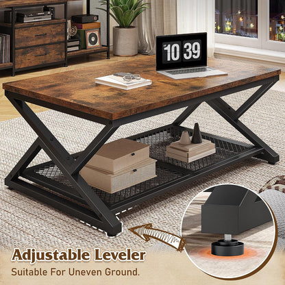 EnHomee Coffee Table with Storage & Shelf for Living Room, Rustic Brown | Families, Wood & Metal, Holds Magazines & Drinks, Industrial Design — Rustic Brown / 39.4 Inch (5)