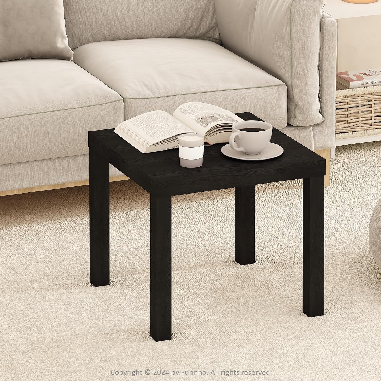 Furinno CLASSIC Coffee Table, Modern Rectangle Printer Stand, Black | 1.8" Triple Thick Tabletop, Toolless Assembly, Side Table, for Living Room, Home Office — Black / Square