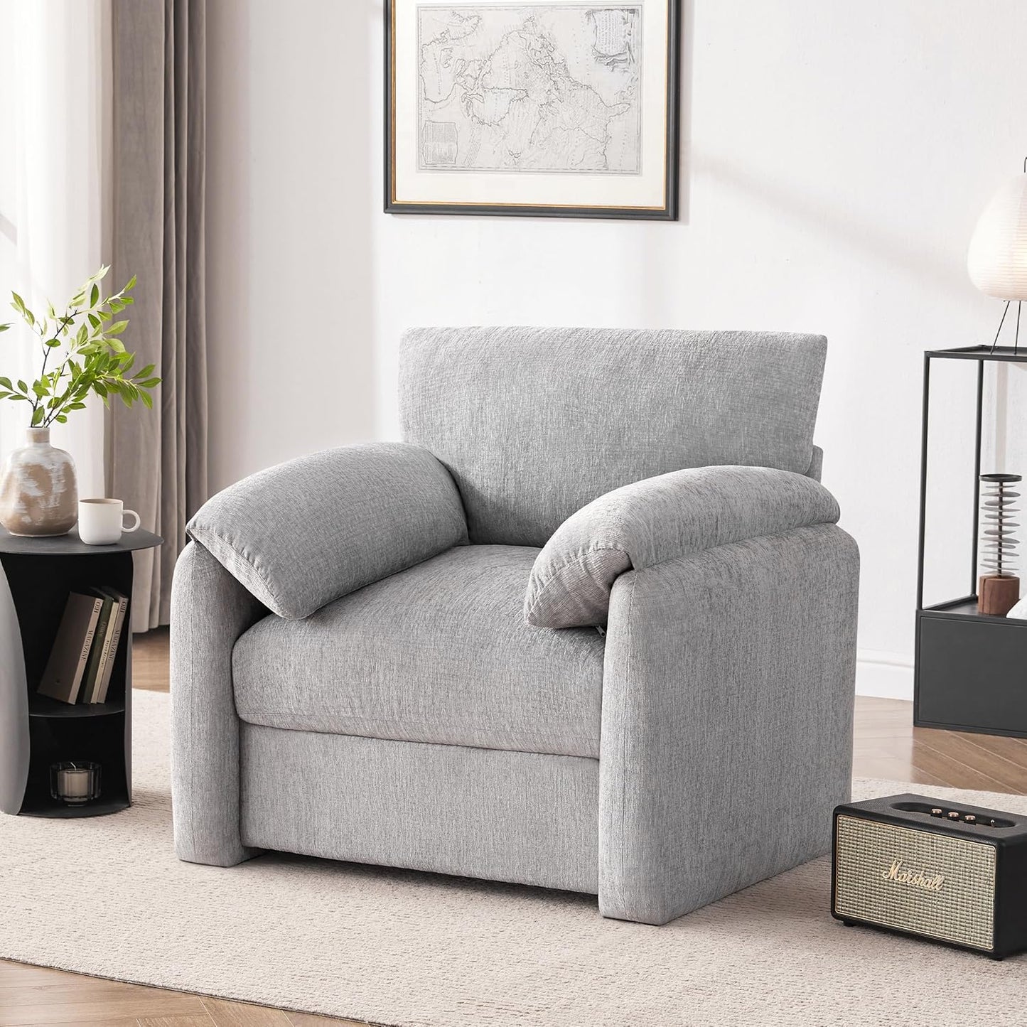 Howjoe Chenille Oversized Armchair, 38.6" Wide Accent Chairs for Living Room & Bedroom Modern Lounge Chair, Upholstered Mid-Century Reading Chair, Comfy Living Room Chair, Single Sofa Chair, Beige — Lightgray / 1 Pack