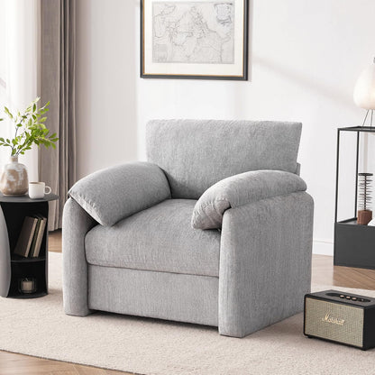 Howjoe Chenille Oversized Armchair, 38.6" Wide Accent Chairs for Living Room & Bedroom Modern Lounge Chair, Upholstered Mid-Century Reading Chair, Comfy Living Room Chair, Single Sofa Chair, Beige — Lightgray / 1 Pack