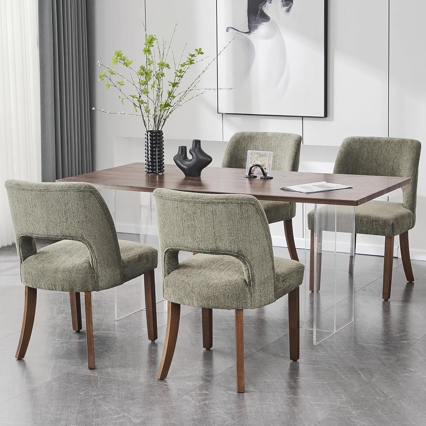 VKNOW Dining Chairs Set of 4, Fabric Dining Chairs, Green | Modern Mid-Century Upholstered Farmhouse Dinner Chair for Kitchen Dining Room Restaurant, Easy Assembly — Green / Set of 4