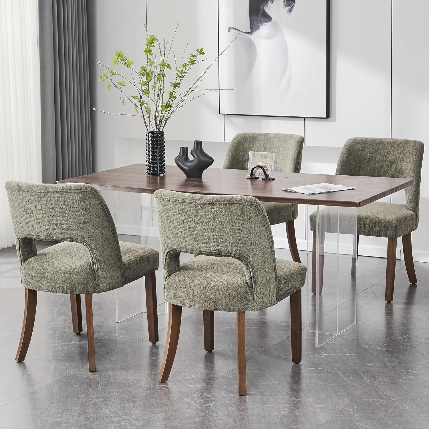 VKNOW Dining Chairs Set of 4, Fabric Dining Chairs, Green | Modern Mid-Century Upholstered Farmhouse Dinner Chair for Kitchen Dining Room Restaurant, Easy Assembly — Green / Set of 4