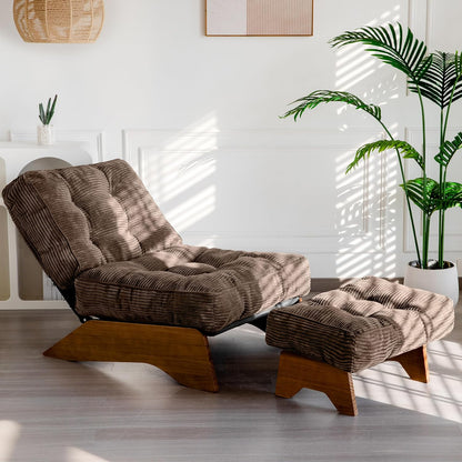 MAXYOYO Accent Chair with Ottoman Adjustable Backrest, Tufted Living Room Chair Upholstered Lounge Chair with Footrest Set, Modern Chair Cozy Reclining Chair for Reading Room, Green — Brown / Large