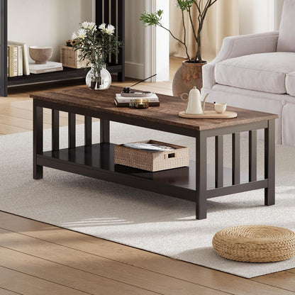 ChooChoo Mission Coffee Table, Black Wood Living Room Table with Shelf, 40 Black