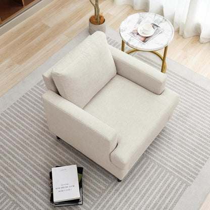 Weture Mid-Century Accent Chair,Modern Linen Fabric Armchair for Living Room,Comfy Upholstered Reading Accent Chairs for Bedroom,Single Sofa Chair with Wood Legs (Beige, 1 Pack) — Beige / 1 Pack (5)