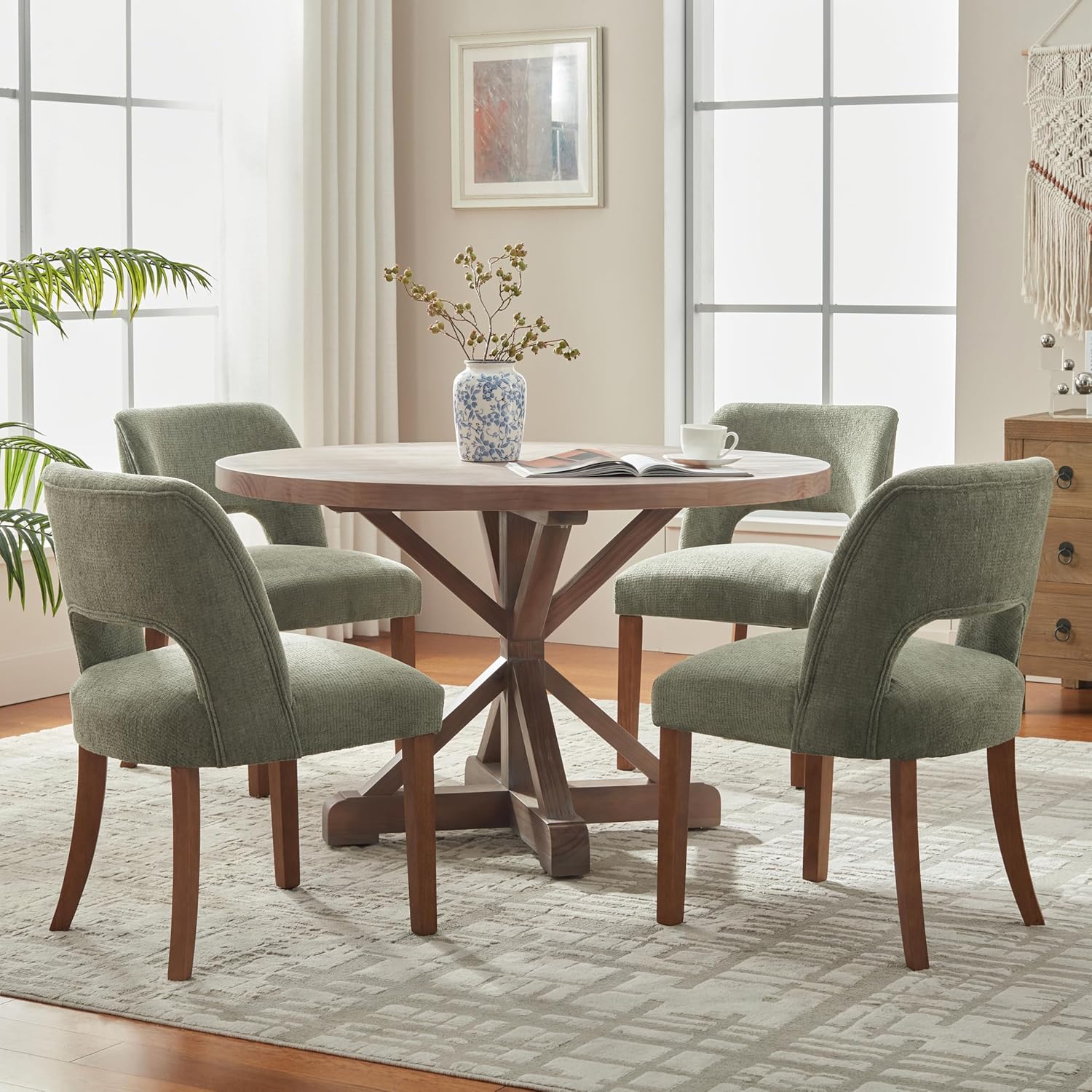VKNOW Dining Chairs Set of 4, Fabric Dining Chairs, Green | Modern Mid-Century Upholstered Farmhouse Dinner Chair for Kitchen Dining Room Restaurant, Easy Assembly — Green / Set of 4 (3)