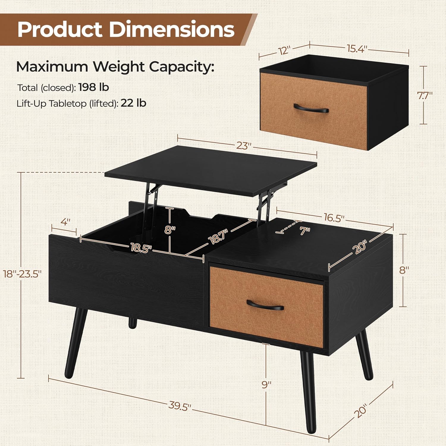 Yaheetech Lift Top Coffee Table for Living Room, Wooden Small Center Tables with Large Storage Shelf Drawer and Hidden Compartment Modern, Black — Black (3)
