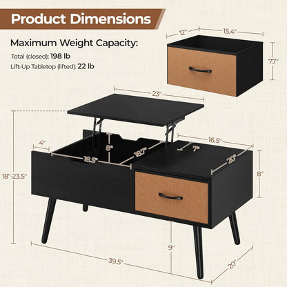 Yaheetech Lift Top Coffee Table for Living Room, Wooden Small Center Tables with Large Storage Shelf Drawer and Hidden Compartment Modern, Black — Black (3)