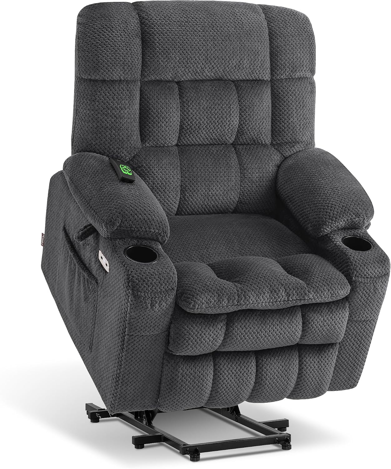 MCombo Dual Motor Power Lift Recliner Chair with Massage and Heat for Elderly People, Infinite Position, USB Ports, Cup Holders, Fabric 7890 (Medium, Dark Gray) — Dark Gray / Large