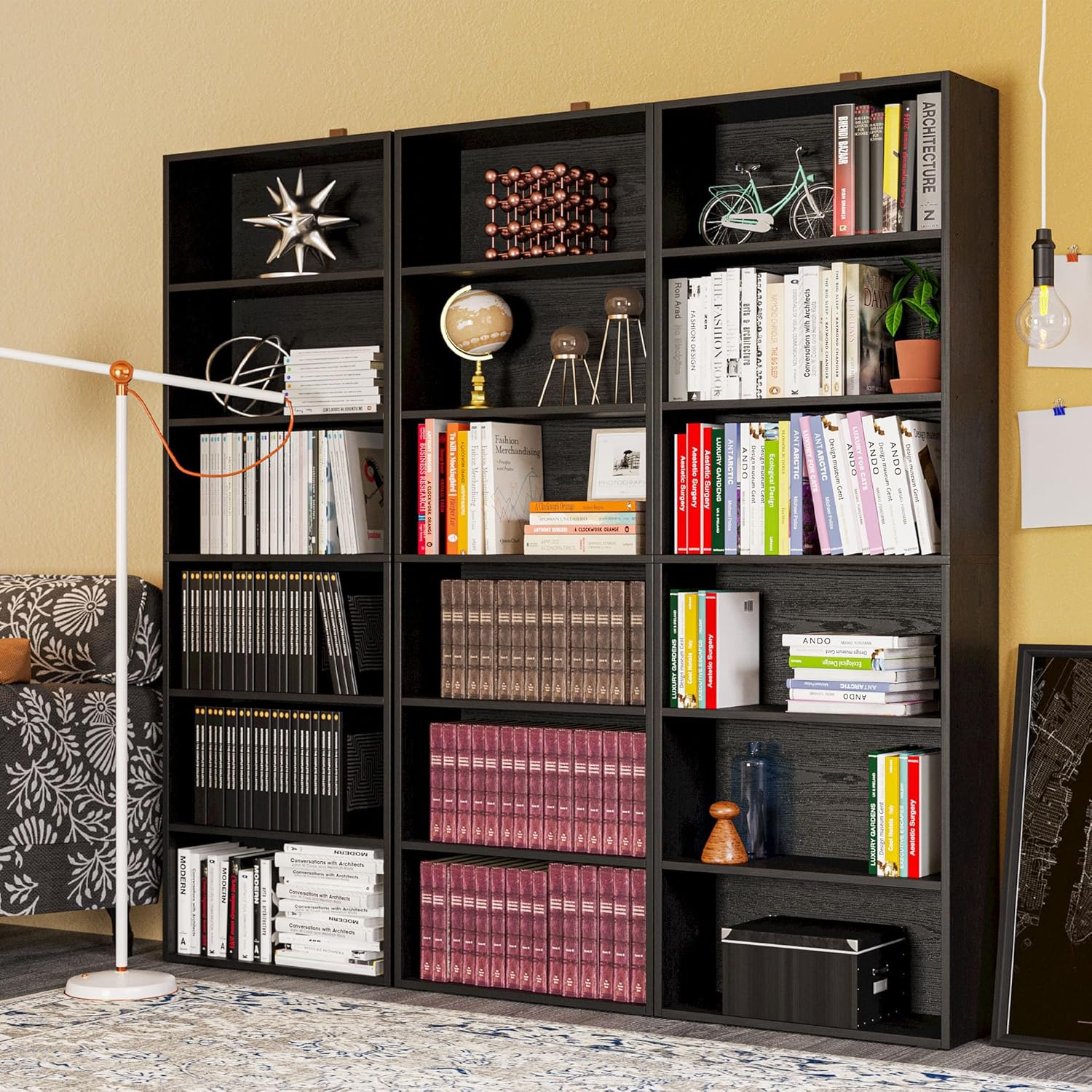 IRONCK Bookshelves and Bookcases Floor Standing 6 Tiers Display Storage Shelves 70 in Tall Bookcase Home Decor Furniture for Home Office, Living Room, Bed Room — Vintage Black (2)