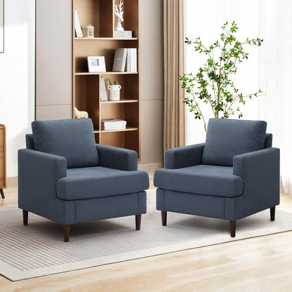 Weture Mid-Century Accent Chair,Modern Linen Fabric Armchair for Living Room,Comfy Upholstered Reading Accent Chairs for Bedroom,Single Sofa Chair with Wood Legs (Beige, 1 Pack) — Blue / 1 Pack
