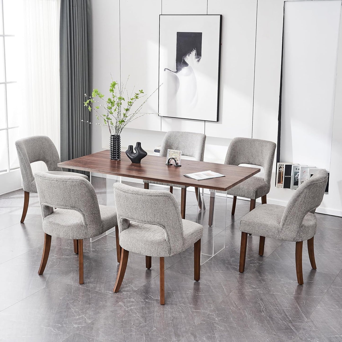 VKNOW Dining Chairs Set of 4, Fabric Dining Chairs, Green | Modern Mid-Century Upholstered Farmhouse Dinner Chair for Kitchen Dining Room Restaurant, Easy Assembly — Grey / Set of 6