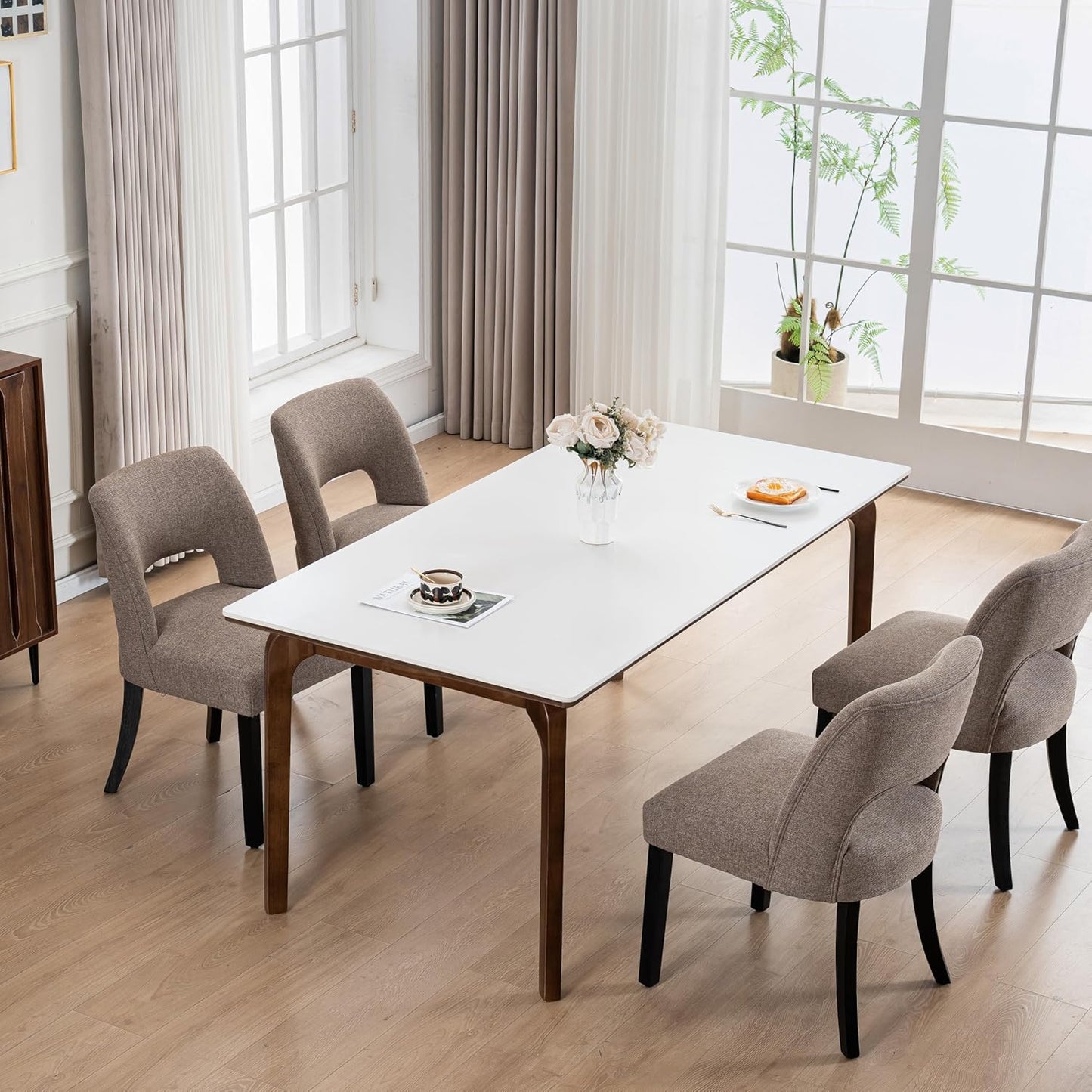 VKNOW Dining Chairs Set of 4, Fabric Dining Chairs, Green | Modern Mid-Century Upholstered Farmhouse Dinner Chair for Kitchen Dining Room Restaurant, Easy Assembly — Brown-black Legs / Set of 4