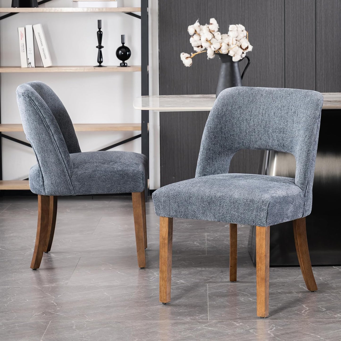 VKNOW Dining Chairs Set of 4, Fabric Dining Chairs, Green | Modern Mid-Century Upholstered Farmhouse Dinner Chair for Kitchen Dining Room Restaurant, Easy Assembly — Navy / Set of 2
