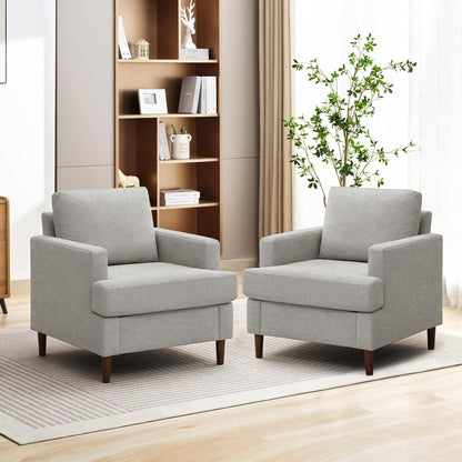 Weture Mid-Century Accent Chair,Modern Linen Fabric Armchair for Living Room,Comfy Upholstered Reading Accent Chairs for Bedroom,Single Sofa Chair with Wood Legs (Beige, 1 Pack)
