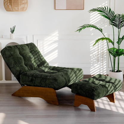 MAXYOYO Accent Chair with Ottoman Adjustable Backrest, Tufted Living Room Chair Upholstered Lounge Chair with Footrest Set, Modern Chair Cozy Reclining Chair for Reading Room, Green — Corded-green / Large
