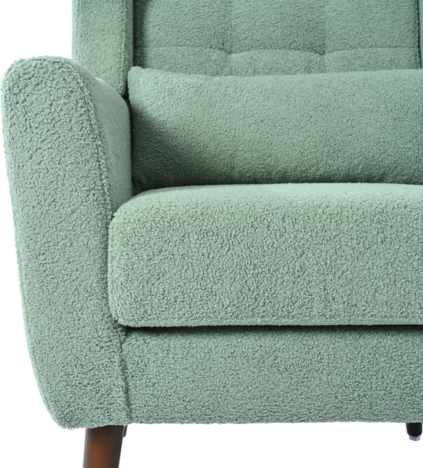 Accent Chair, Comfy Upholstered Living Room Chairs with High Tufted Backrest and Pillow, Wingback Reading Chair with Solid Wood Legs for Bedroom/Office,Teddy Fabric, Light Green — Set of 1 / Light Green(a) (9)