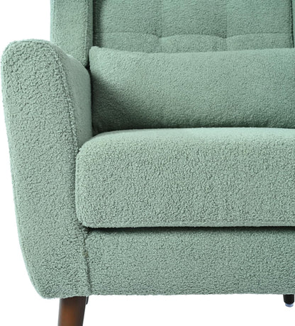Accent Chair, Comfy Upholstered Living Room Chairs with High Tufted Backrest and Pillow, Wingback Reading Chair with Solid Wood Legs for Bedroom/Office,Teddy Fabric, Light Green — Set of 1 / Light Green(a) (9)