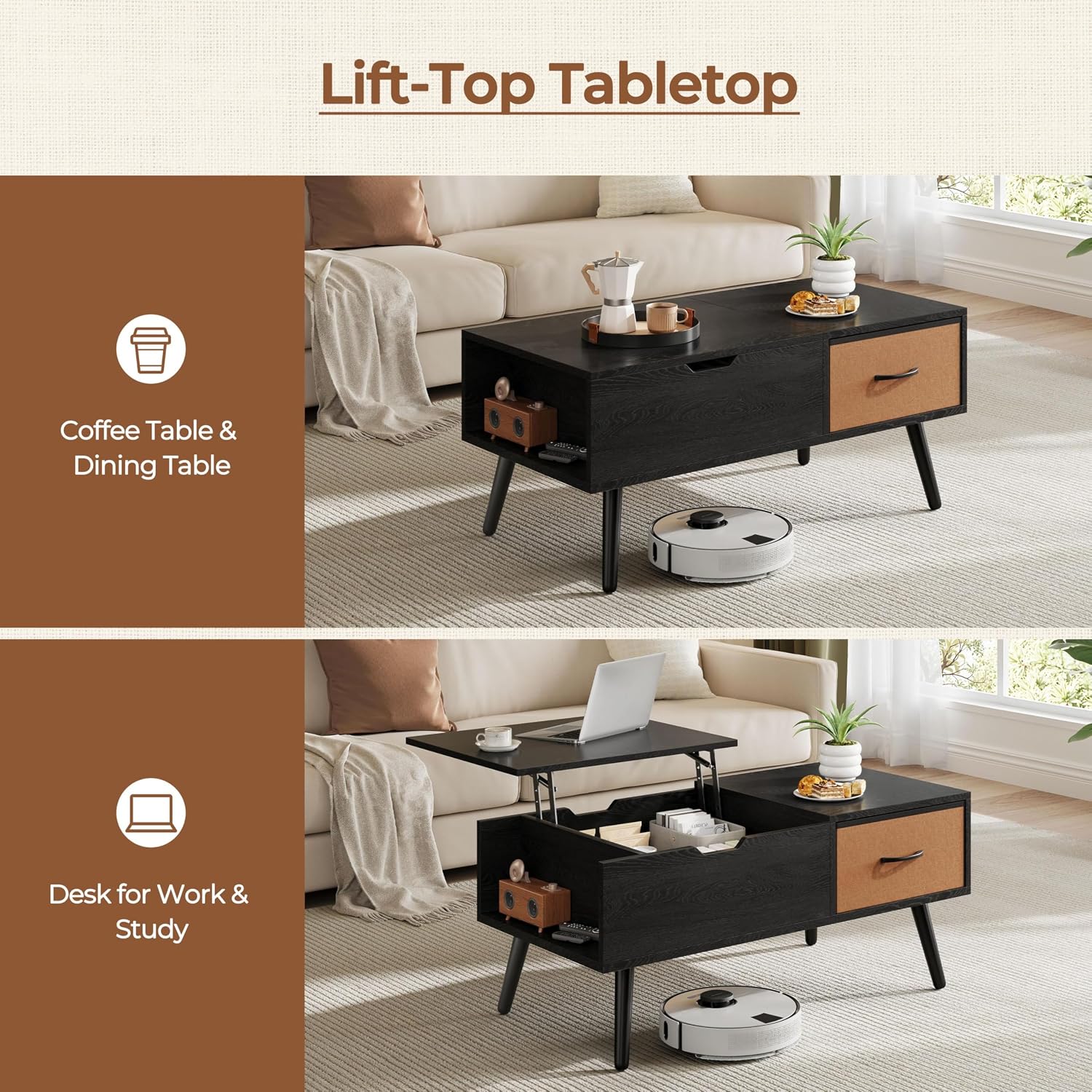 Yaheetech Lift Top Coffee Table for Living Room, Wooden Small Center Tables with Large Storage Shelf Drawer and Hidden Compartment Modern, Black — Black (7)