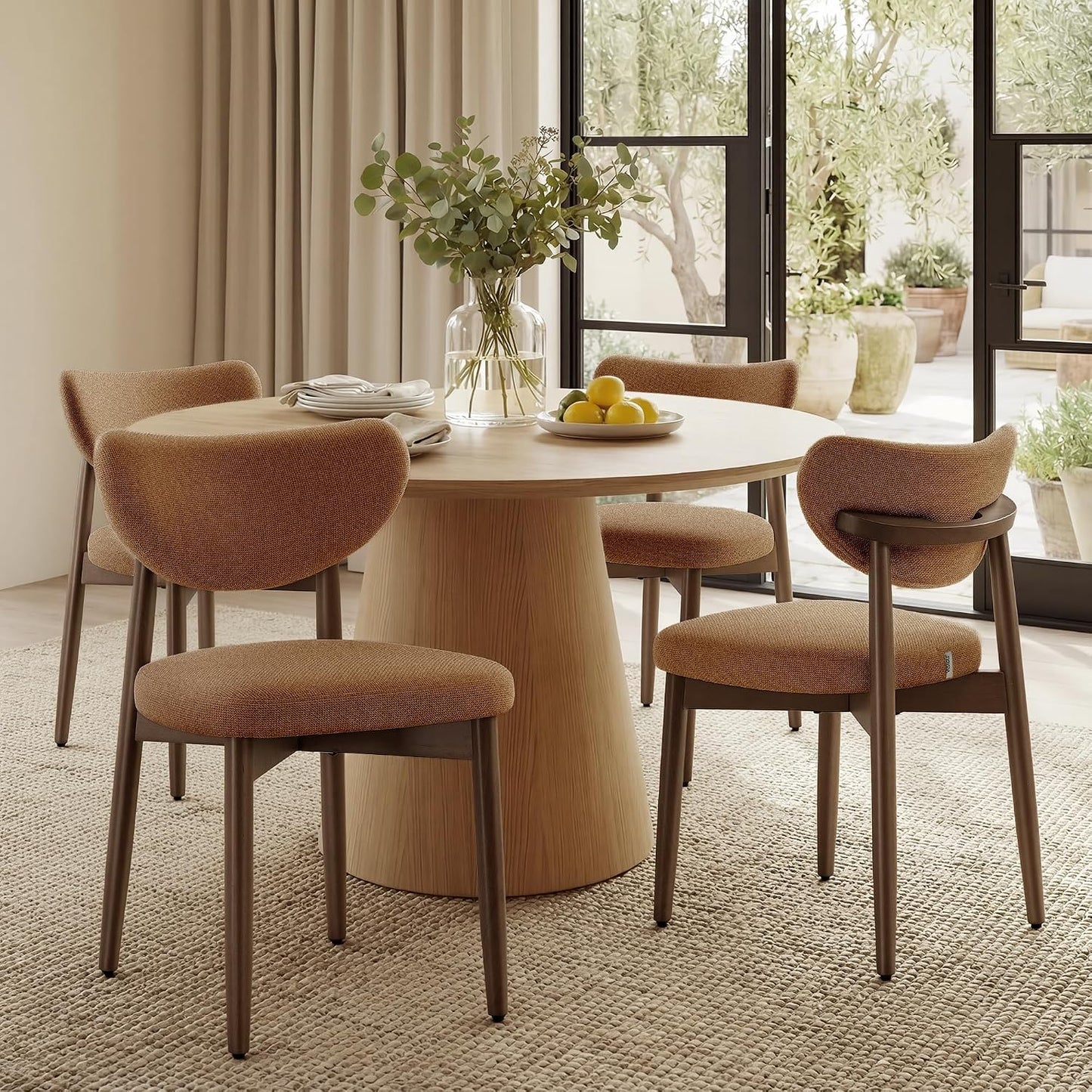 VASAGLE Wooden Dining Chairs Set of 2, Upholstered Kitchen Chairs with Solid Wood Legs, Ergonomic Curved Backrest, Built-in Handle, Mid Century Modern, for Kitchen Dining Vanity, Sage Green — Caramel Brown / Set of 4
